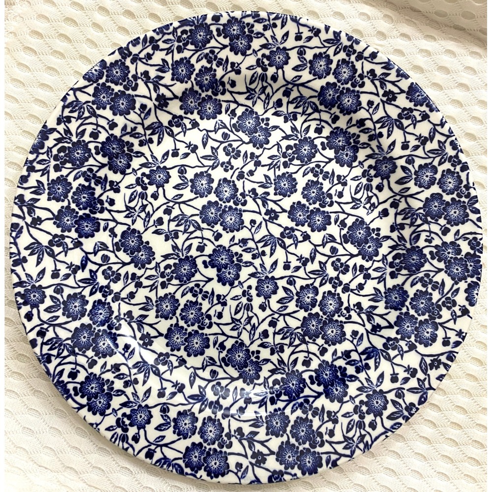 Queen's Made in England Blue White Calico Floral Earthenware Dinner Plate 10in